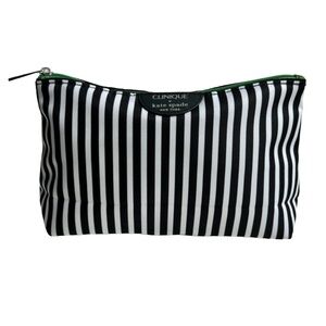 Kate Spade for Clinique Cosmetics Bag Black White Stripe Green Dots NWOT